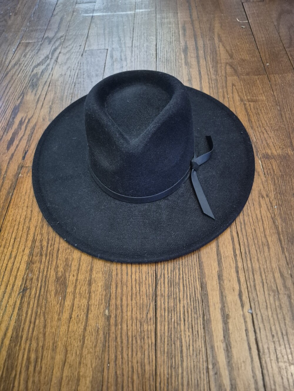 Classic Wide-Brim Black Felt Fedora Womens Size Large
